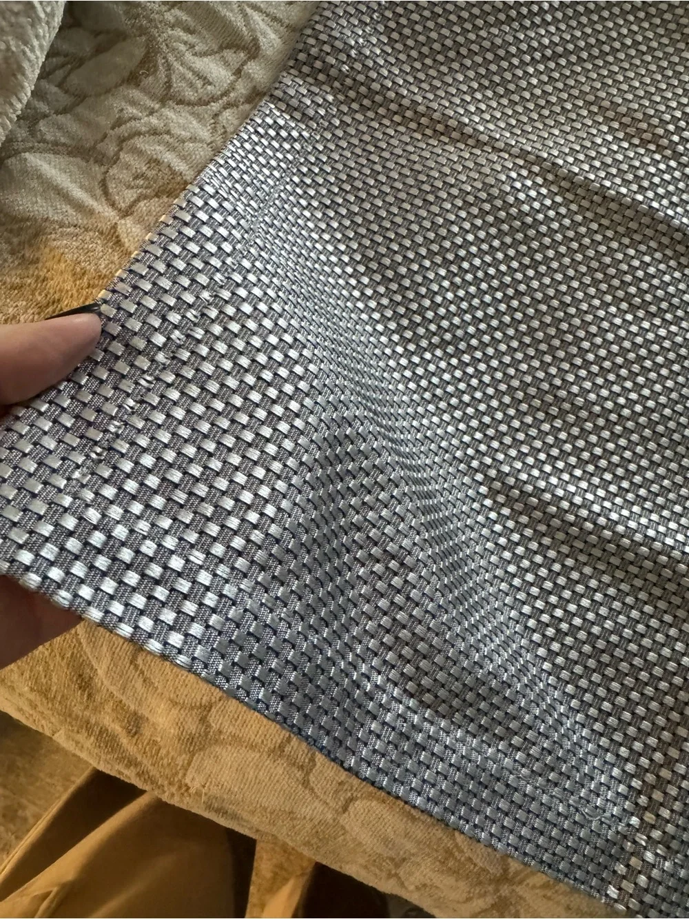 Waterford Set of 5 Silver Gray Woven Placemats 20.5” Square Metallic Basketweave